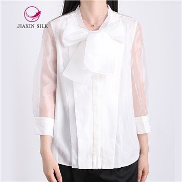 Organza Jointed Blouse Rau Cov Poj Niam Elegant